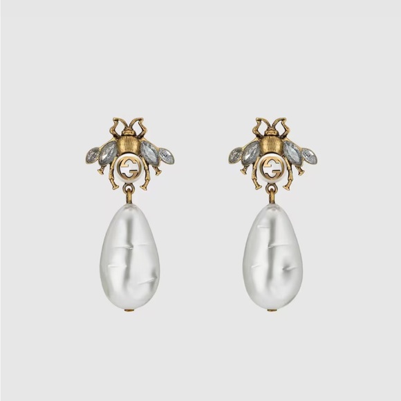 Gucci BEE EARRINGS WITH DROP PEARLS *REAL* - Picture 1 of 6